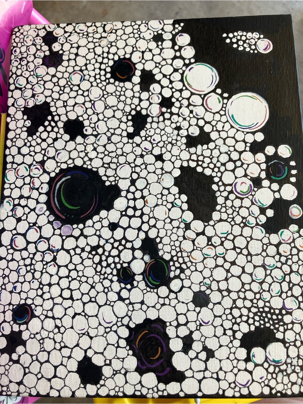 Abstract Bubble Pattern Canvas Wall Art in Black and White by FieryRose
